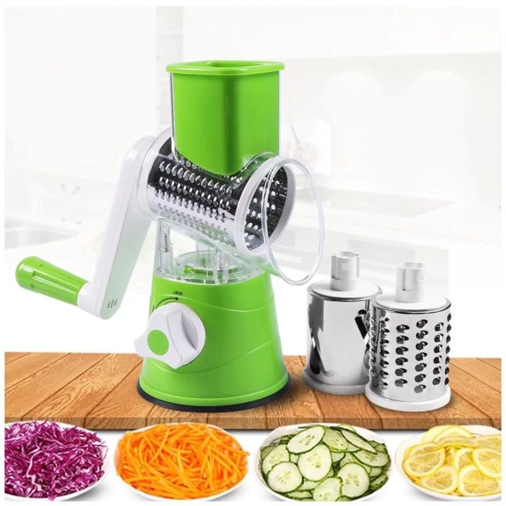 Falari 3-in-1 Tabletop Drum Grater - Rotary Cheese Shredder, Vegetable Slicer &amp; Cutter