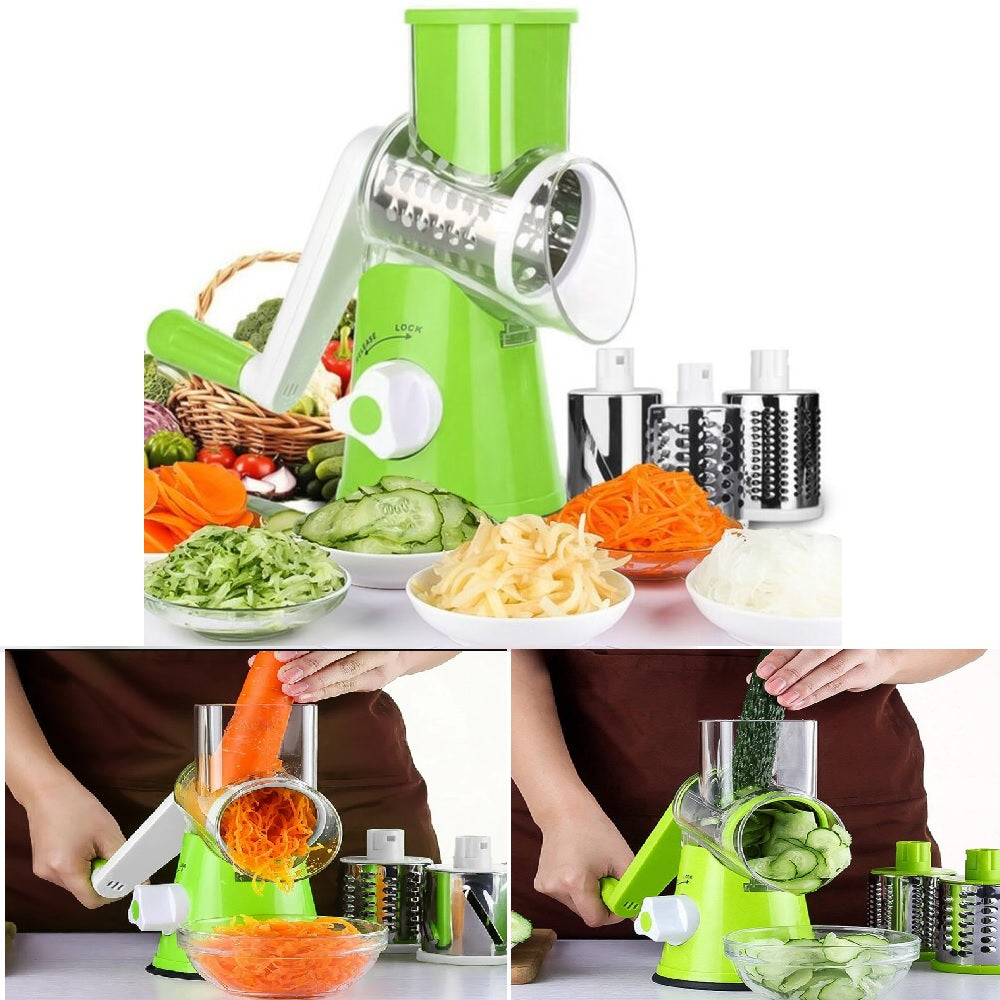 Falari 3-in-1 Tabletop Drum Grater - Rotary Cheese Shredder, Vegetable Slicer &amp; Cutter