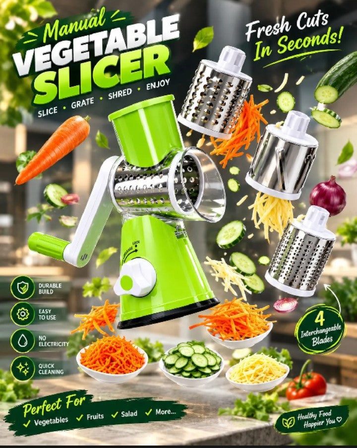 Falari 3-in-1 Tabletop Drum Grater - Rotary Cheese Shredder, Vegetable Slicer &amp; Cutter