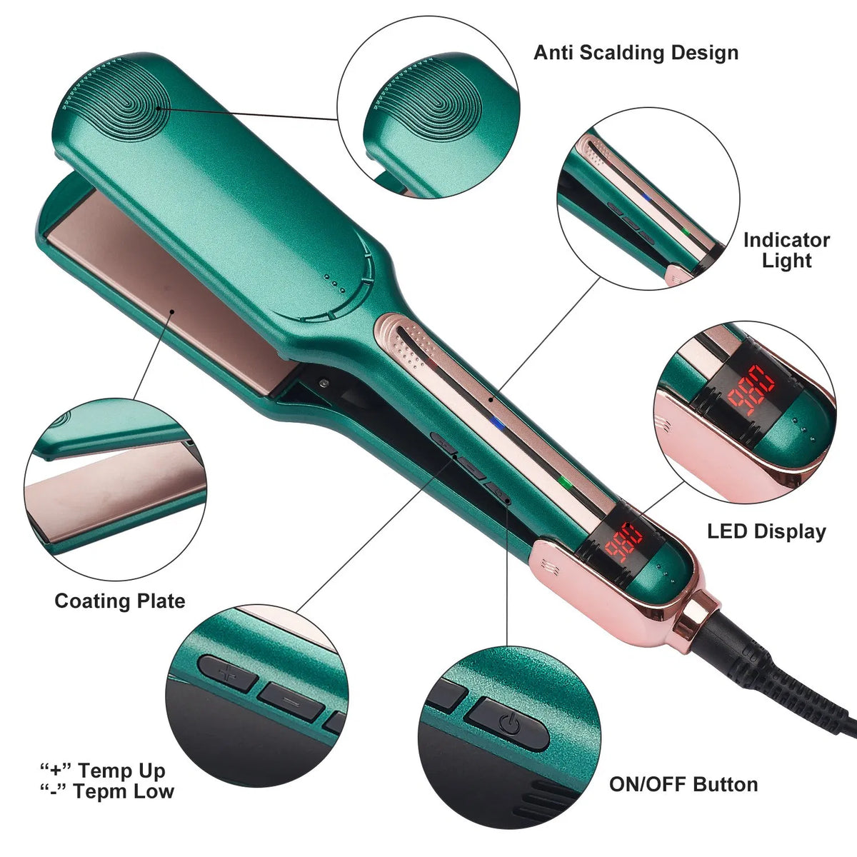 2-in-1 Professional Hair Straightener &amp; Curler - LED Display - Anti-Scalding
