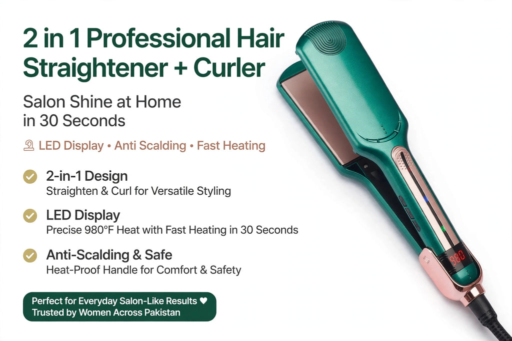 2-in-1 Professional Hair Straightener &amp; Curler - LED Display - Anti-Scalding