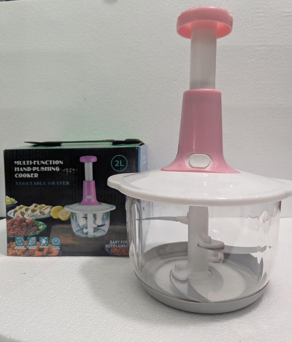 2L Multi-Function Hand-Push Chopper - Vegetable Grater &amp; Meat Chopper - Baby Food Maker
