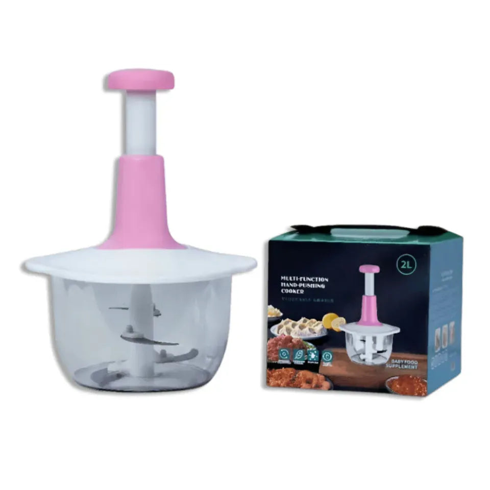2L Multi-Function Hand-Push Chopper - Vegetable Grater &amp; Meat Chopper - Baby Food Maker