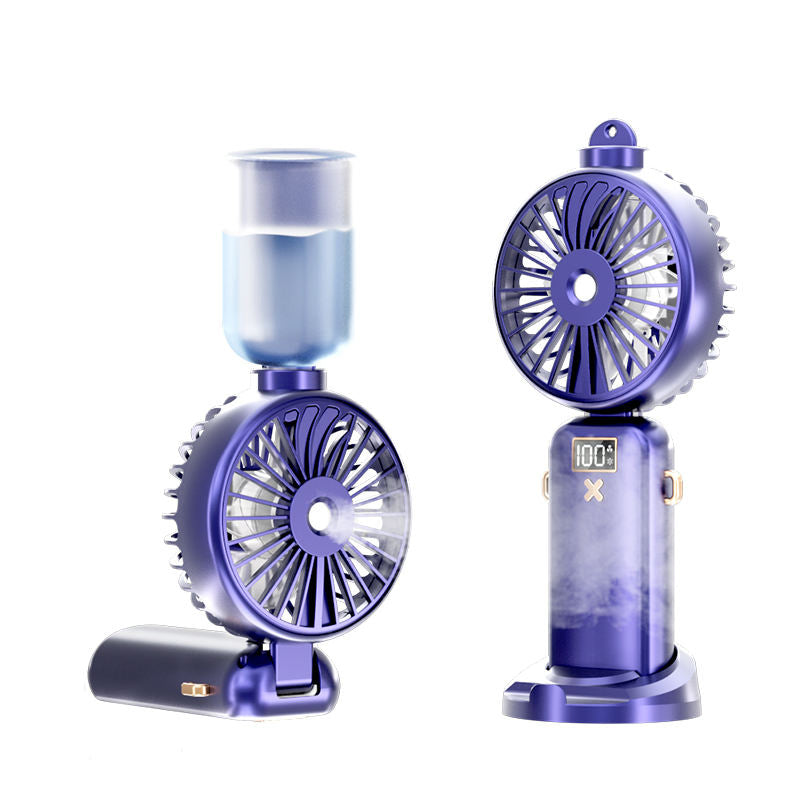 6-in-1 Mini Mist Spray Fan - Digital Battery Display | Rechargeable Hand Fan with Water Spray
