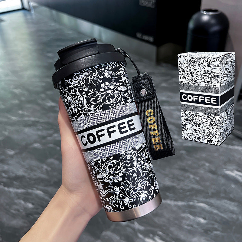 Stylish Coffee Travel Mug 500ML - Stainless Steel | Leak-Proof Travel Cup with Pattern