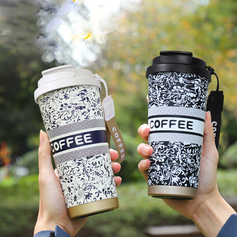 Stylish Coffee Travel Mug 500ML - Stainless Steel | Leak-Proof Travel Cup with Pattern