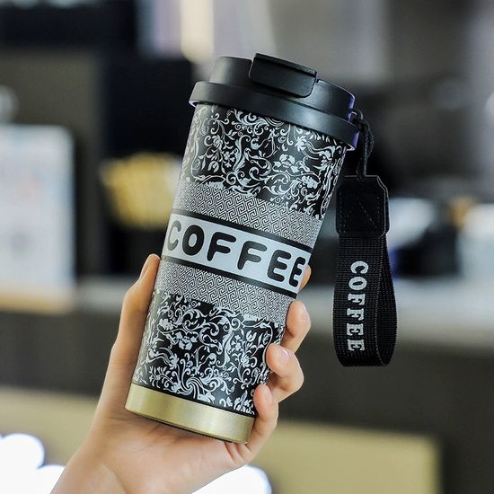 Stylish Coffee Travel Mug 500ML - Stainless Steel | Leak-Proof Travel Cup with Pattern